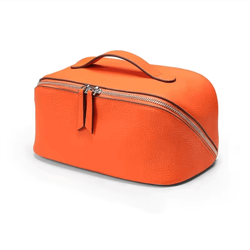 Emma Orange Cowhide Cosmetic Bag