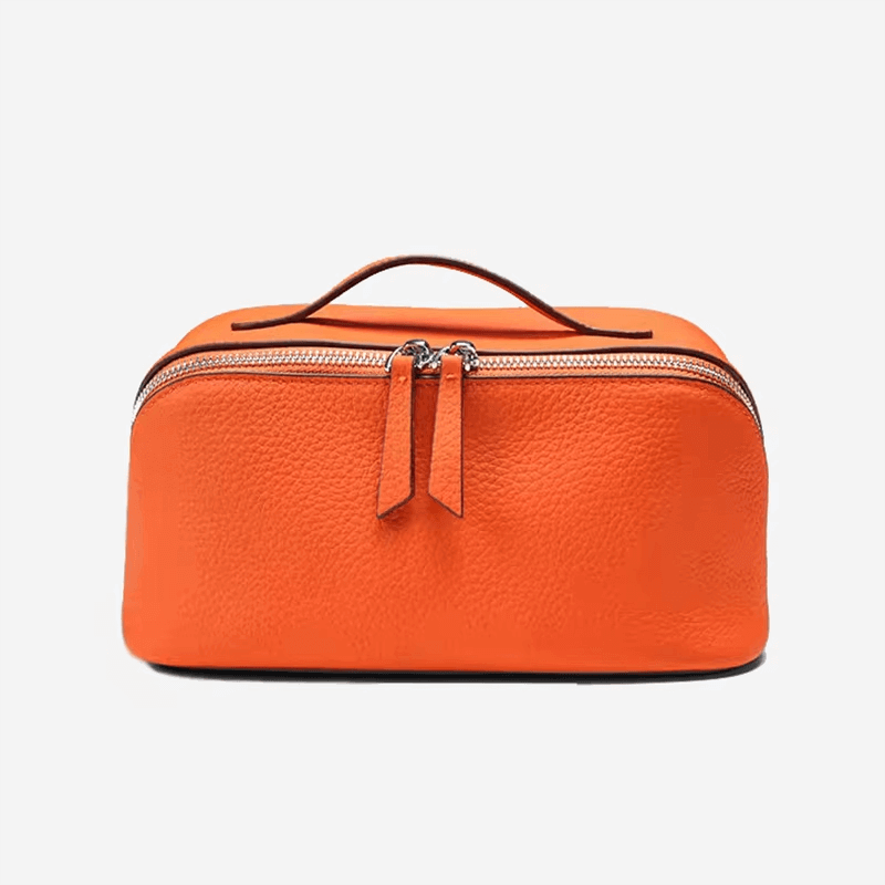 Emma Orange Cowhide Cosmetic Bag