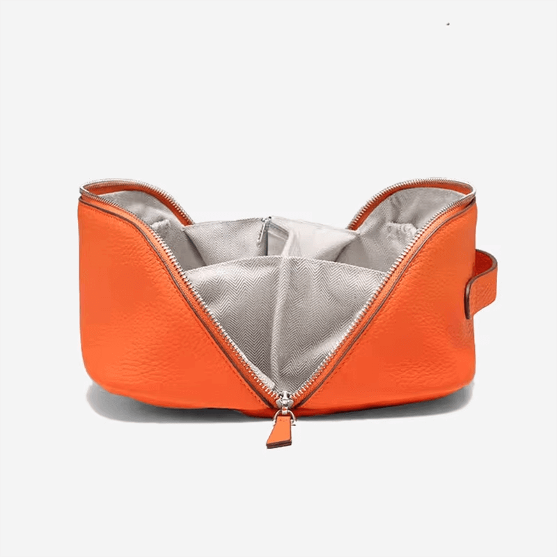 Emma Orange Cowhide Cosmetic Bag