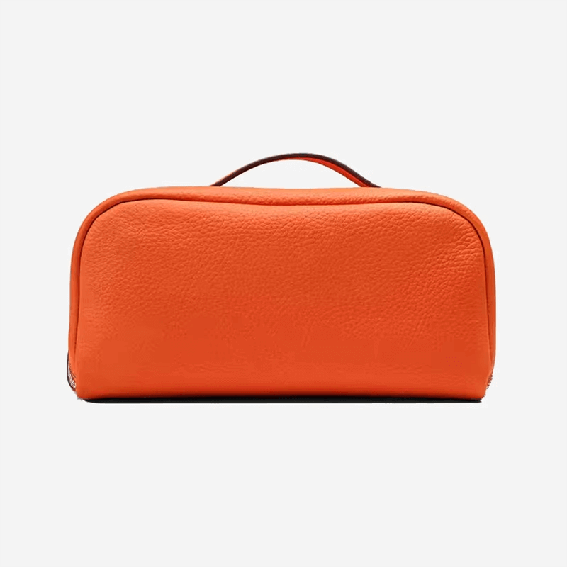 Emma Orange Cowhide Cosmetic Bag